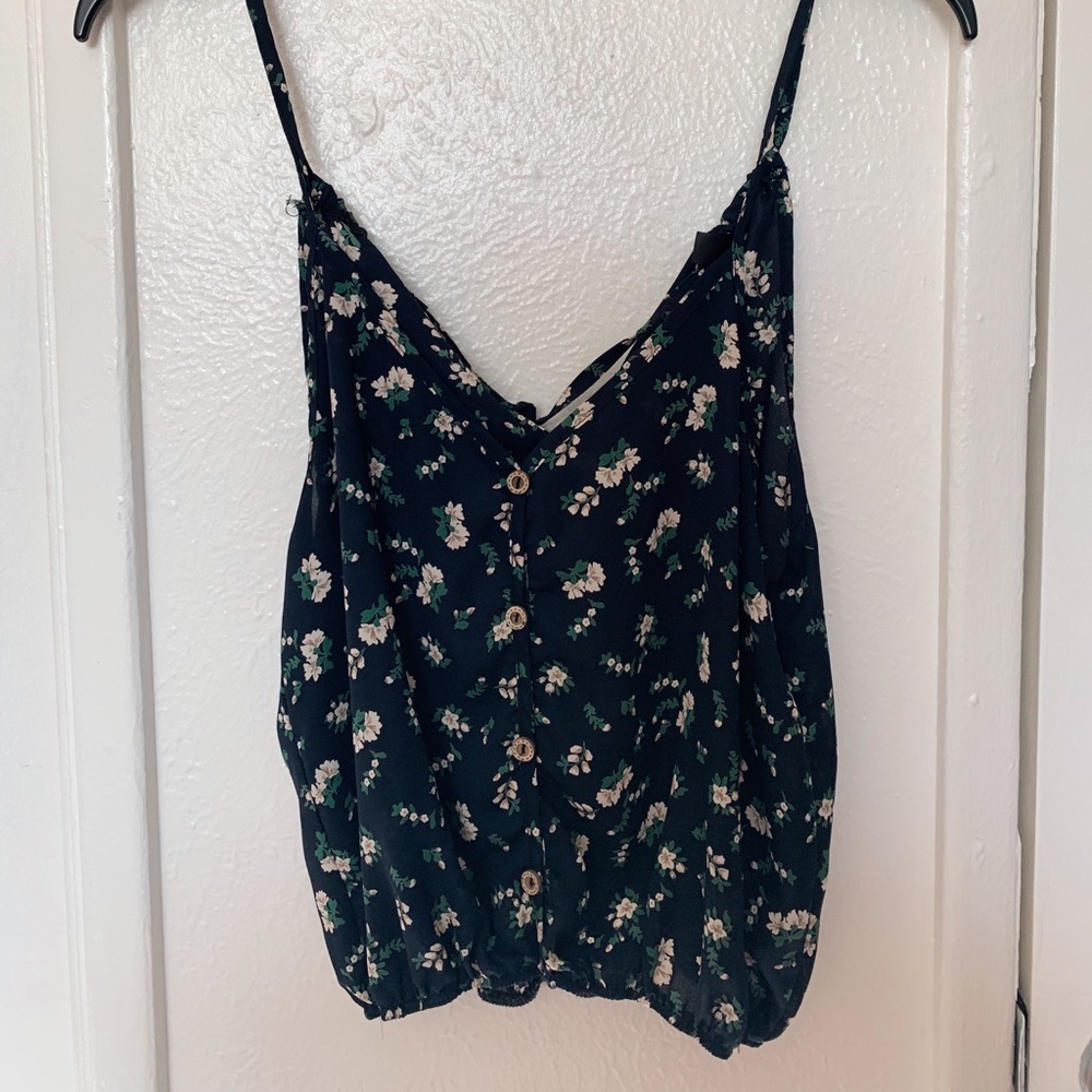 Floral tank top with false buttons
